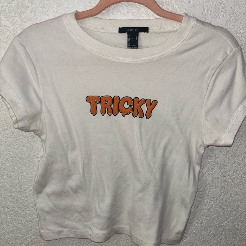 Forever 21 Halloween Tricky White Graphic Tee